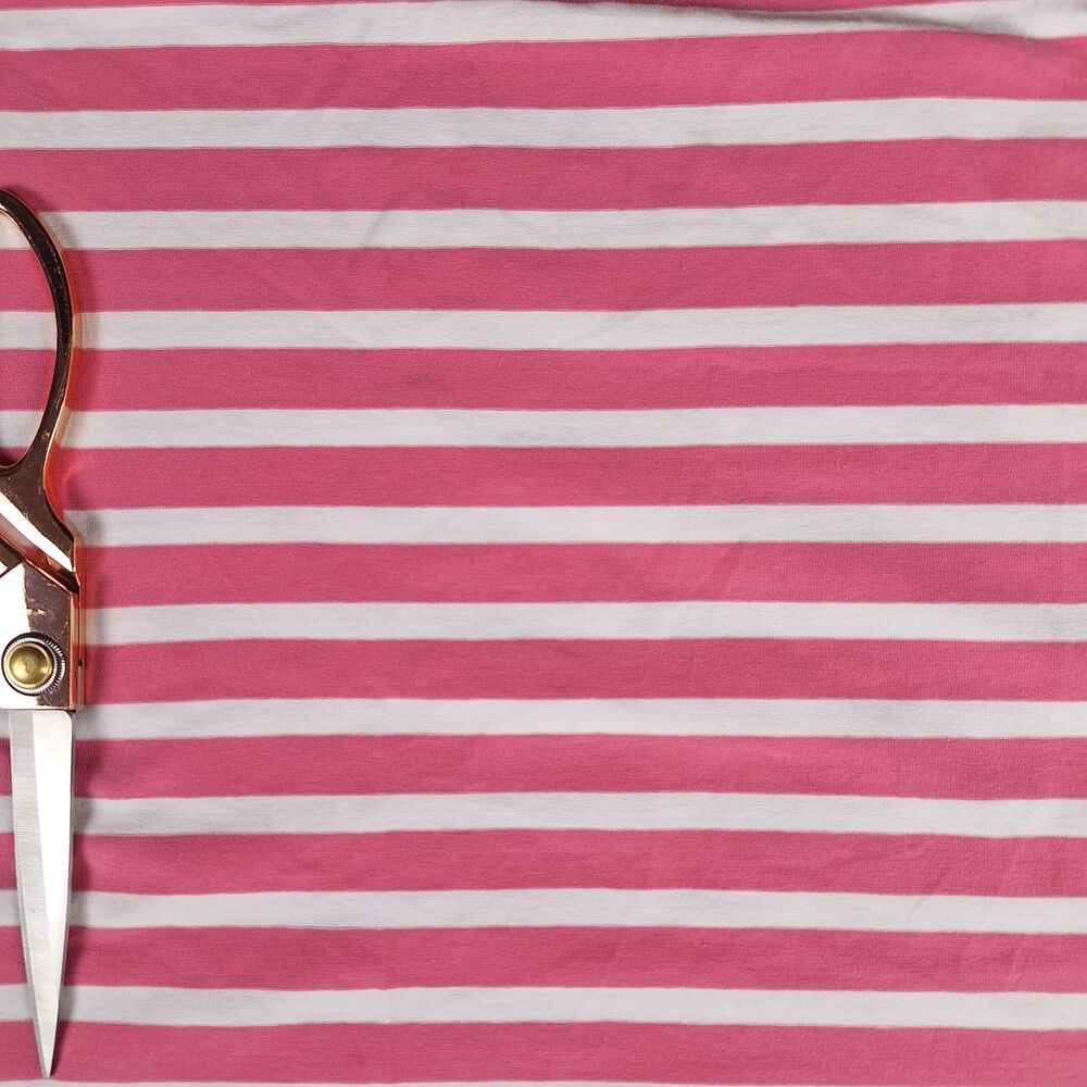 Hot Pink And White Wide Stripe Stretch Jersy Fabric Aproximately 1 and 2/3 Yard